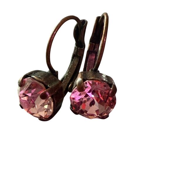 Sabika LIKE Pink Gemstone Brass Tone Drop Earrings - Picture 1 of 7